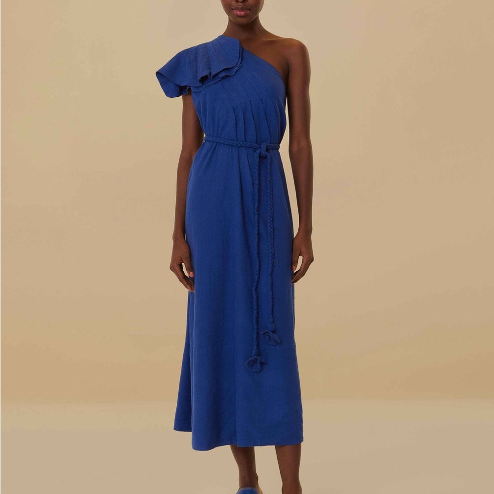 FARM Rio Blue Asymmetrical Ruffled Sundress